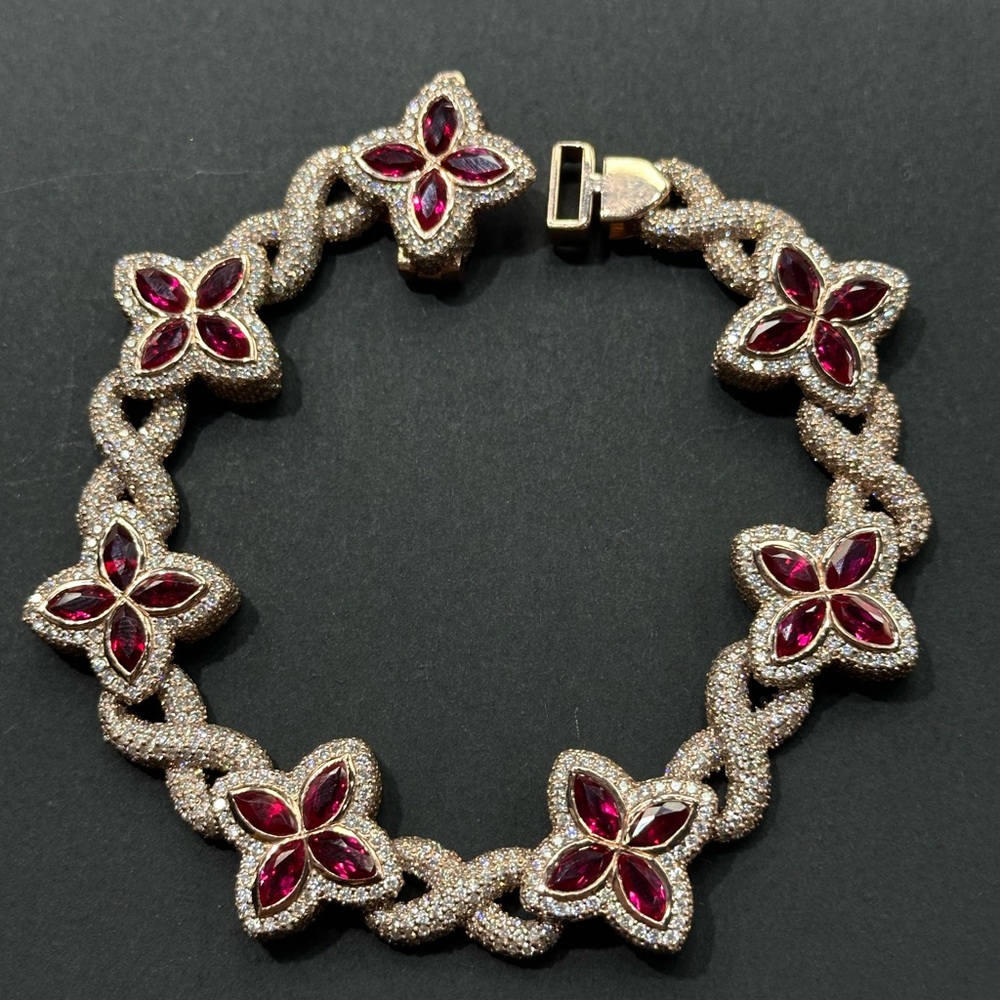 Elegant Gold and Red Floral Bracelet